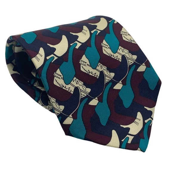 Barry Wells Boot Scoot Boogie‎ Men's Silk Tie Necktie Green Brown Cream Western - Picture 1 of 4